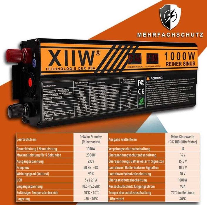 Iнвертор 1000/2000 ватт, чистий сiнус
