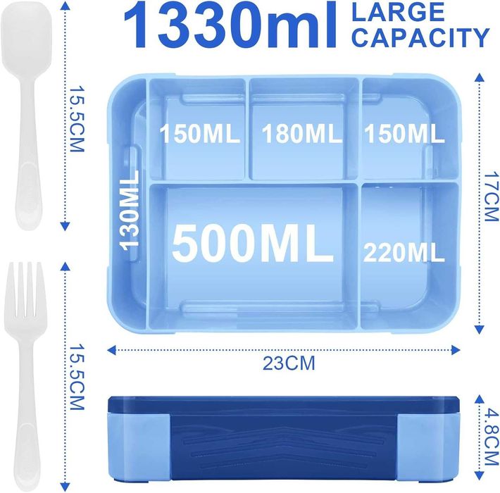 Pudełko śniadaniowe dla dzieci, szczelne pudełko na lunch NIEBIESKI
