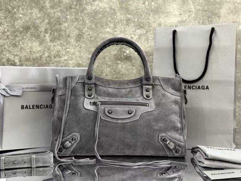 Balenciaga City Bag, średni rozmiar (zamsz, szary)