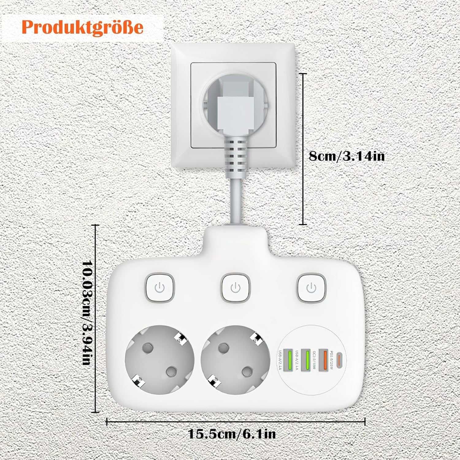 Listwa zasilająca gniazda AC 3xUSB USB-C 20W, 6 w 1