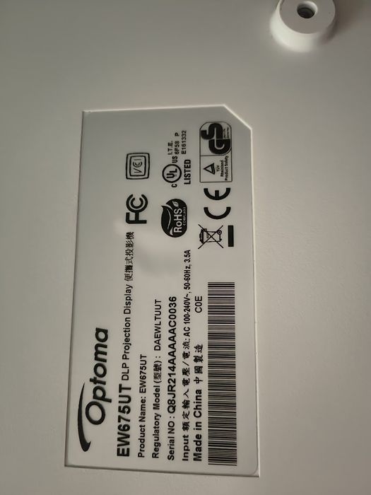 Rzutnik projektor  przyścienny optoma ew675ut