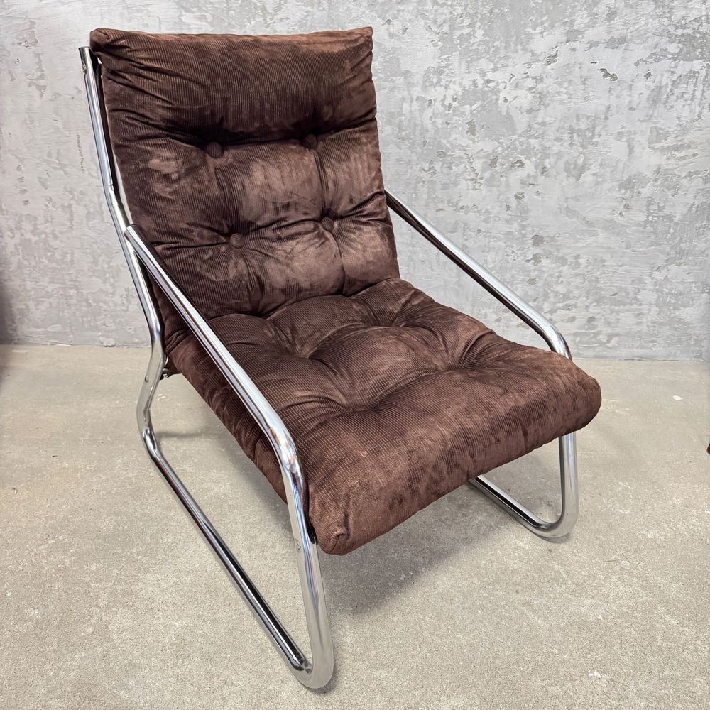 Fotel w stylu Bauhaus | Sztruks | Chromowana rama