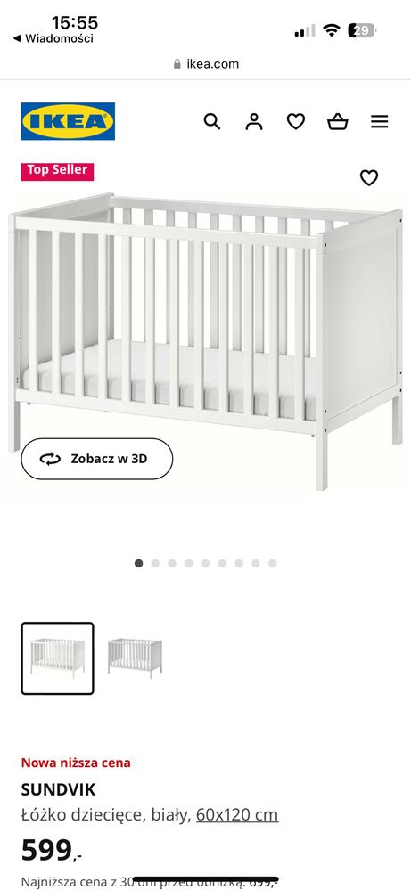 Łóżeczko niemowlęce Ikea Sundvik