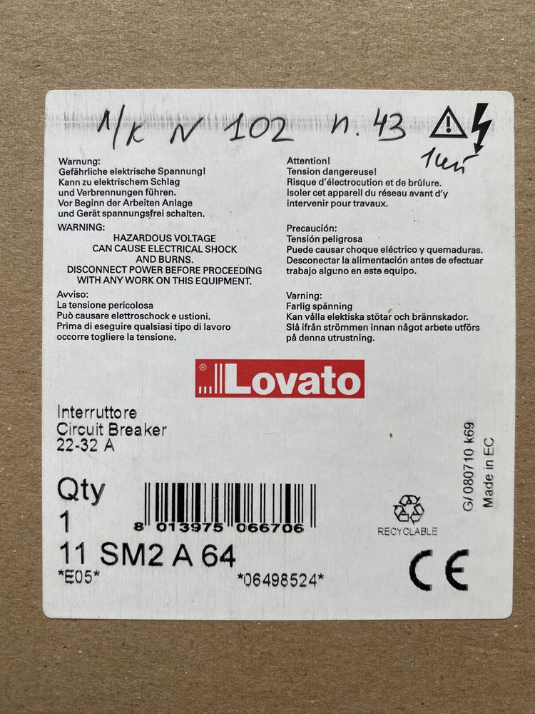 Автомат защиты двигателя Lovato 22-32A 11-15 kW