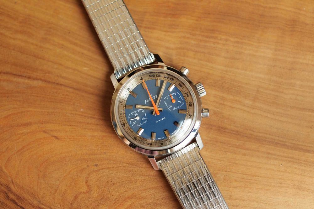 NELCO racing vintage chronograph - stalowa koperta 37,5mm - lata 70-te