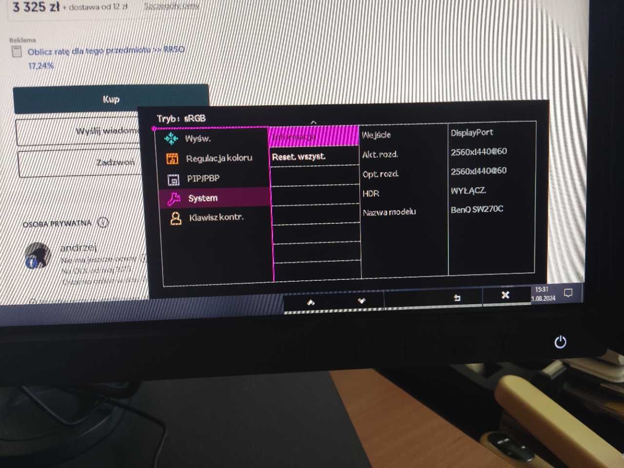 BENQ SW270C Monitor dla fotografa 27 cali jak nowy