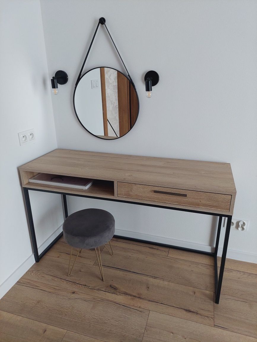 Toaletka loft Black Red white drewno + czarny + stołek homla + lustro