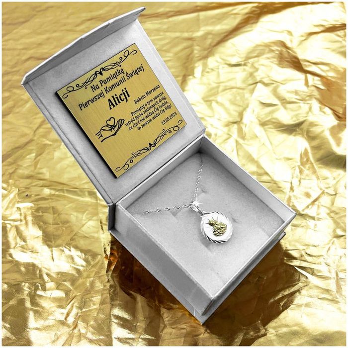 Srebrny Łańcuszek Pozłacany Medalik Matka Boska 925 Prezent Komunia Gr