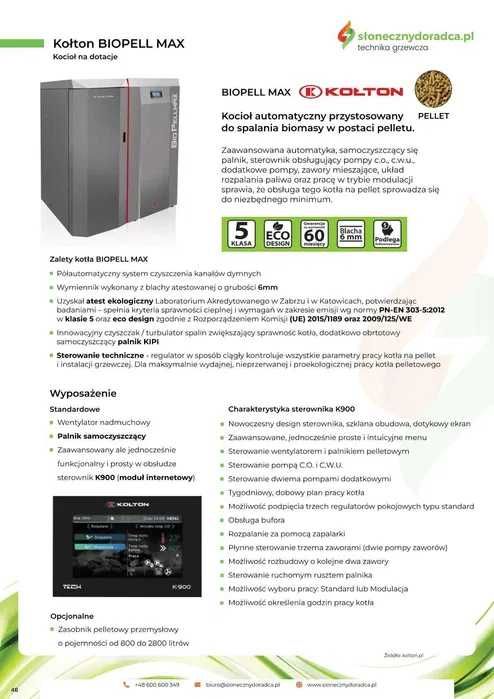 Kocioł Kołton BIO PELLMAX 15kW - Dotacje - Dostawa Gratis