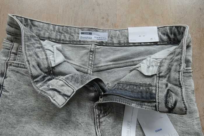 Krótkie spodenki jeansowe szare Denim; r.38;BERSHKA-NOWE