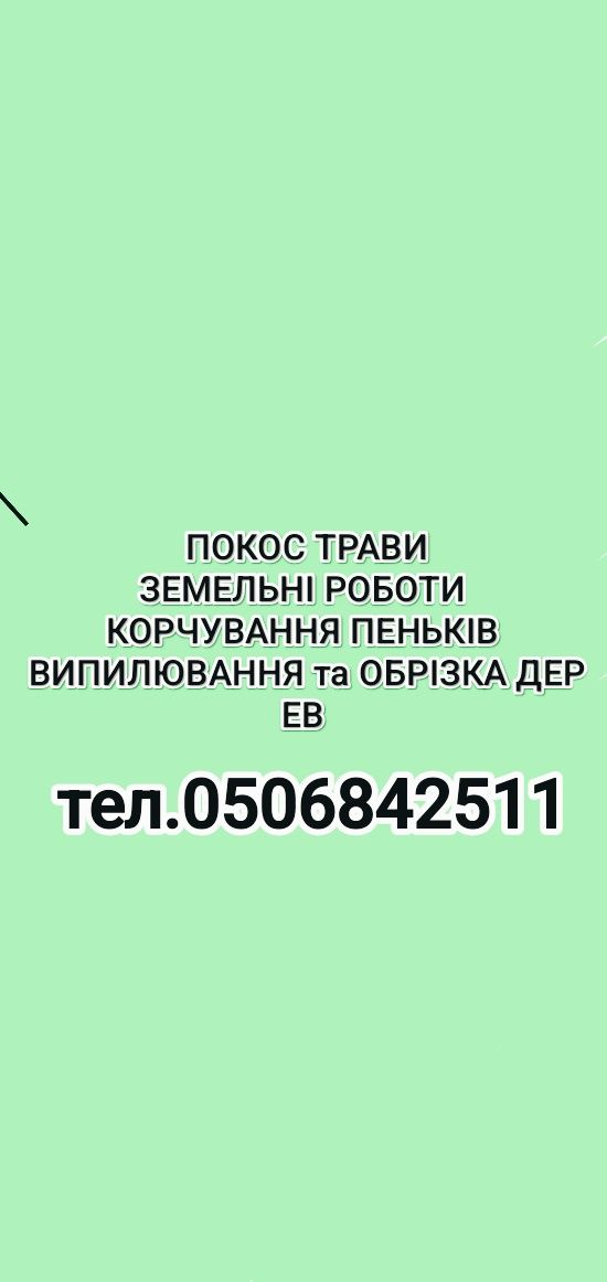 Покос трави,земельні роботи,корчування та випилювання дерев