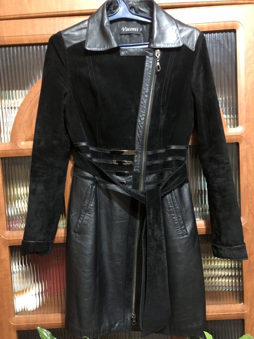 Кожаний тренч из замшем