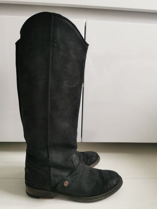 Tommy Hilfiger r. 37 skóra naturalna zamsz czarne kozaki do kolan