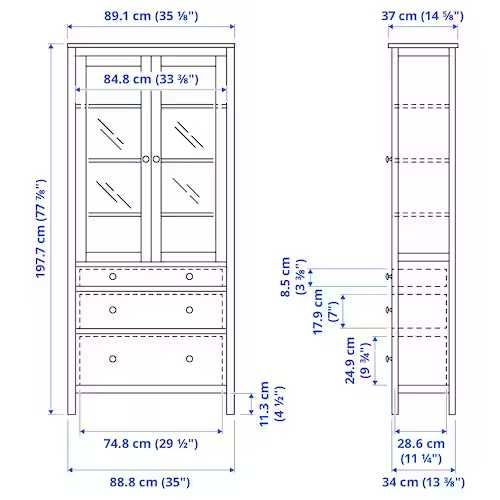 Witryna IKEA Hemnes z 3 szufladami i półkami,90x34x197 cm