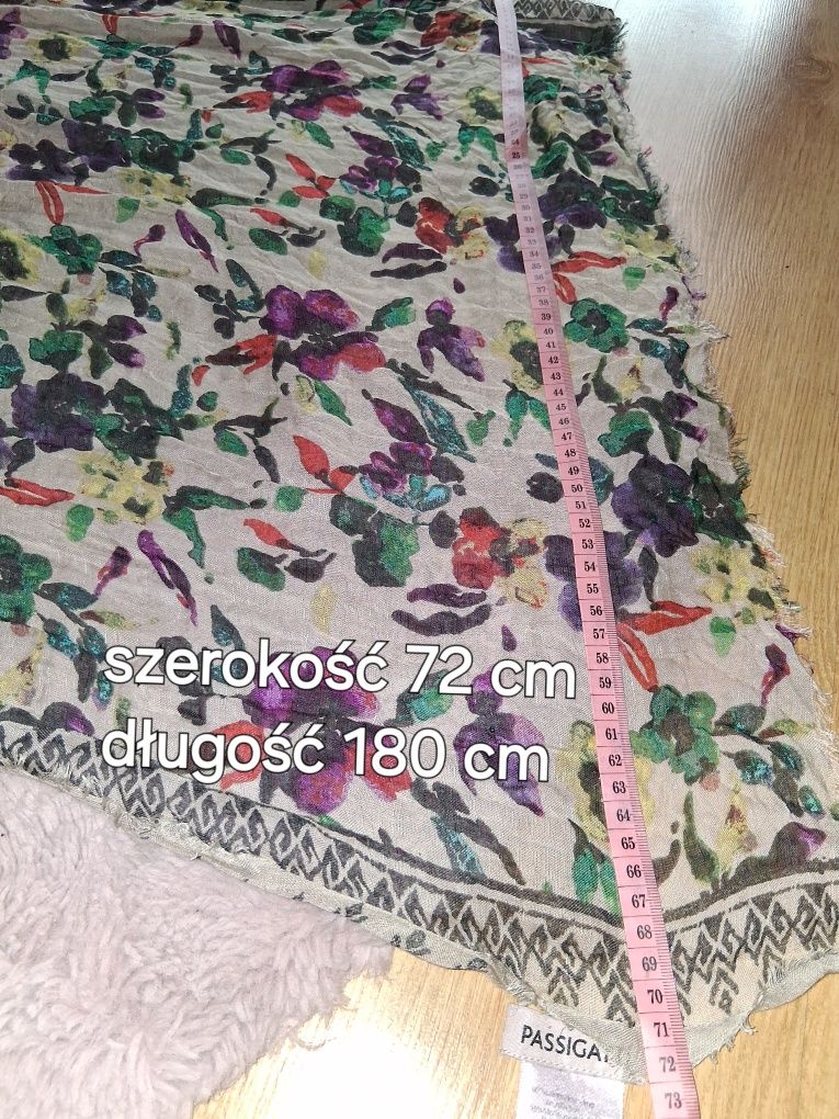Szal apaszka Passigatti kolorowy w kwiaty lniany