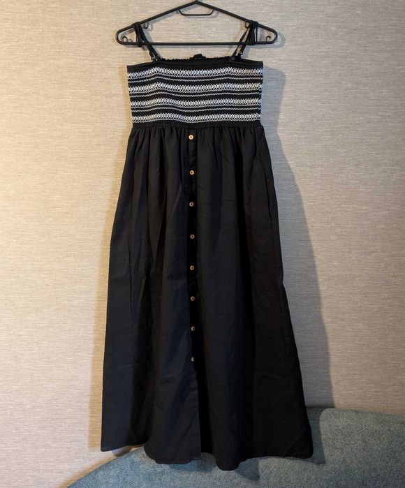 Темно-синя сукня максі з вишивкою на грудях, розмір M, Sinsay