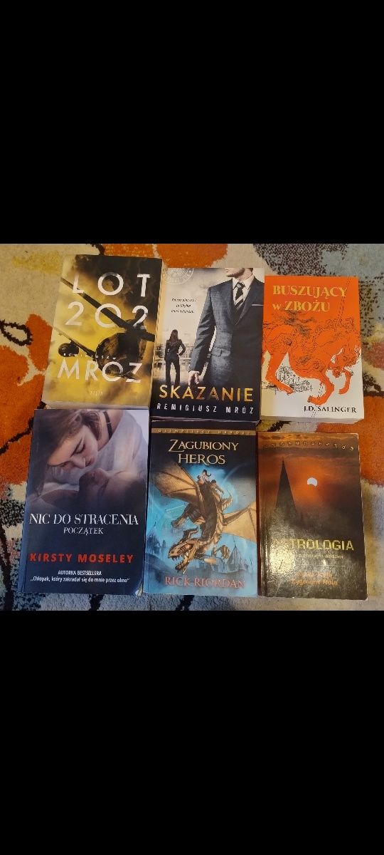 zestaw 6 ksiazek buszujacy w zbozu,rick riordan,emigiusz mróź i inne