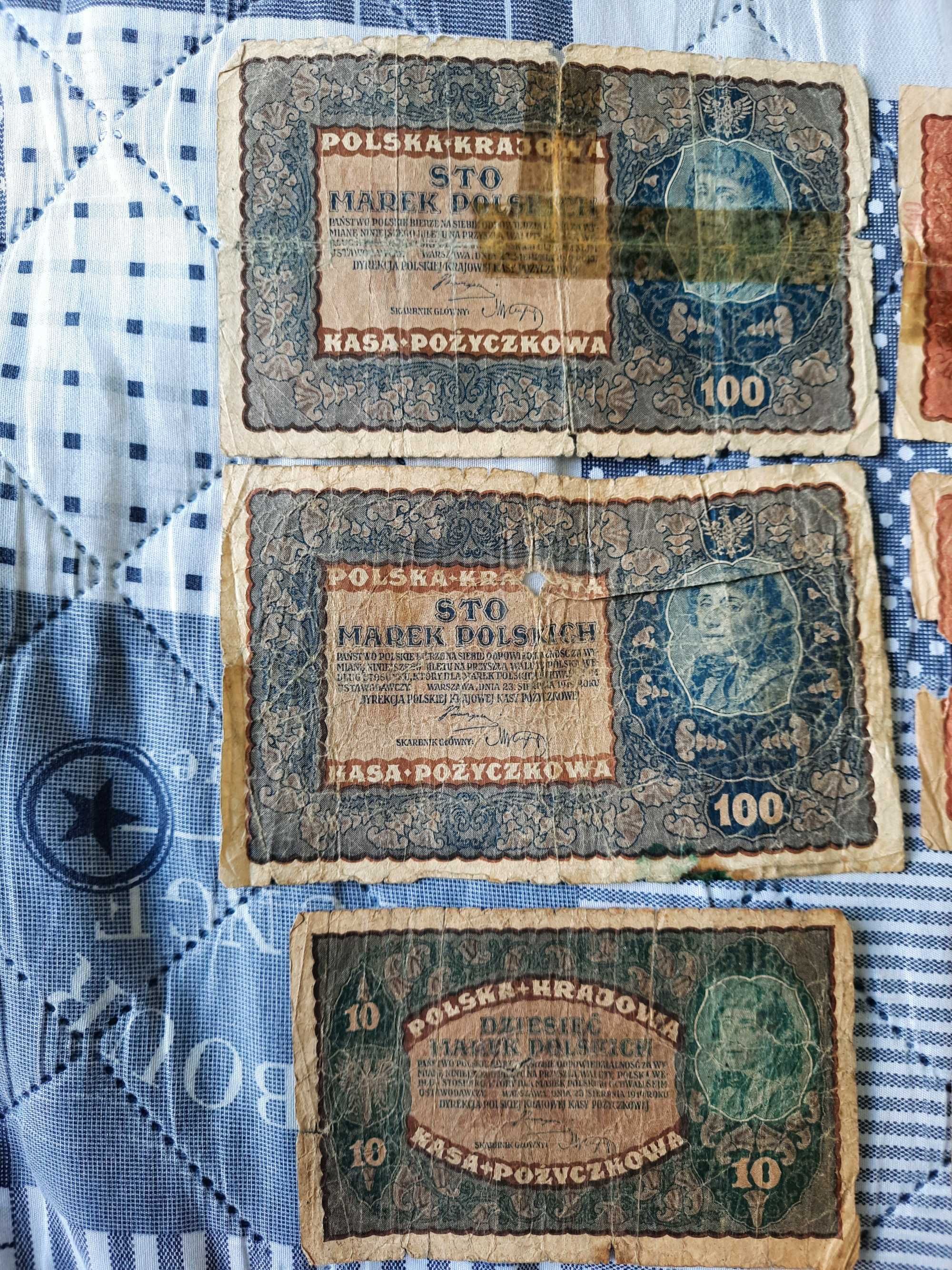 banknoty 1,10,20,100 marek polskich marki polskie okupacja PRL 1919