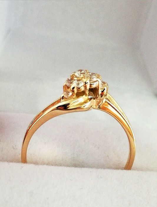 WŁOSKI bajkowy złoty pierścionek z cyrkoniami błyszczący 585pr