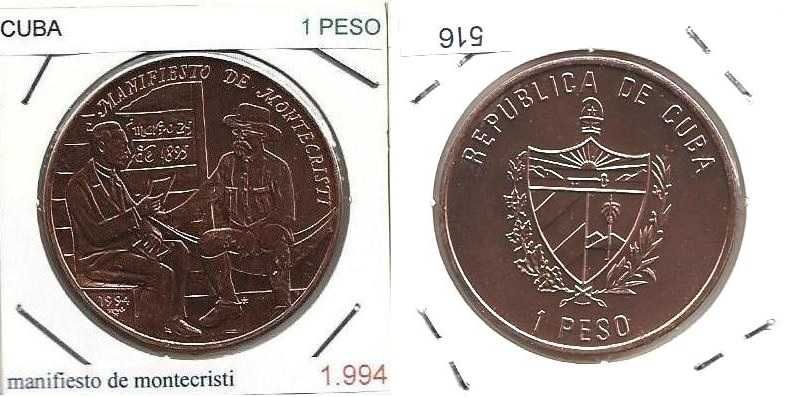 Cuba - - - 1 Peso - 1994 - - - Manifesto Montecristi - - - Moeda