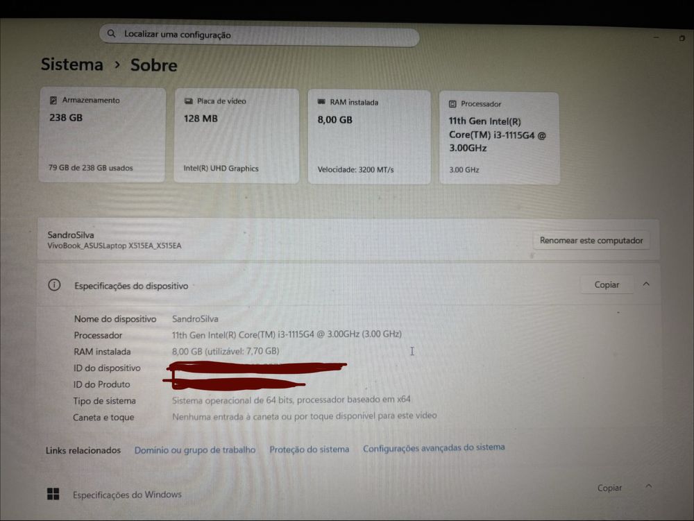 Notebook Asus Vivobook 15 Intel Core i3 8GB RAM 256GB SSD