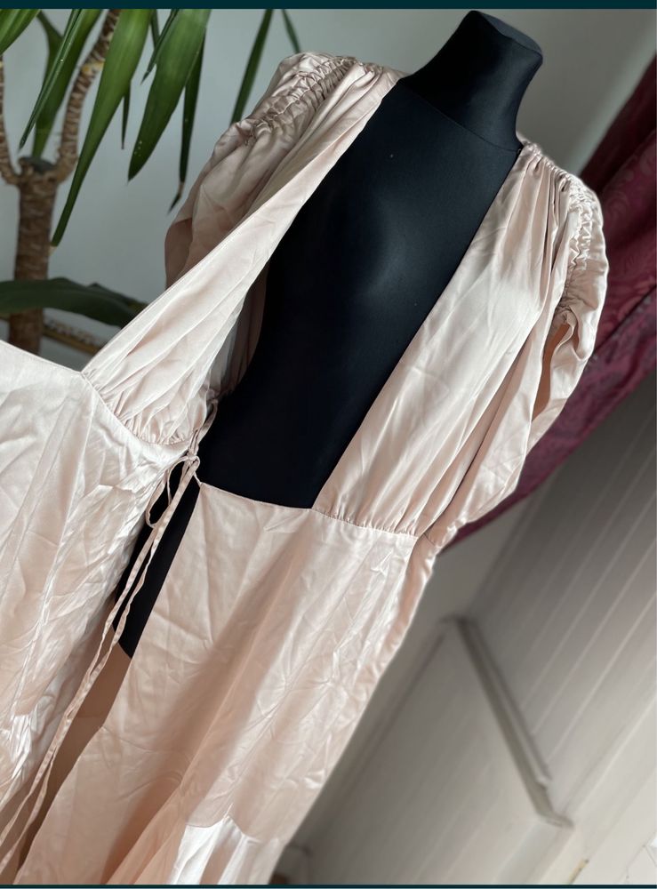 Beżowa Satynowa sukienka midi asos luxe kopertowa 46 3 xl