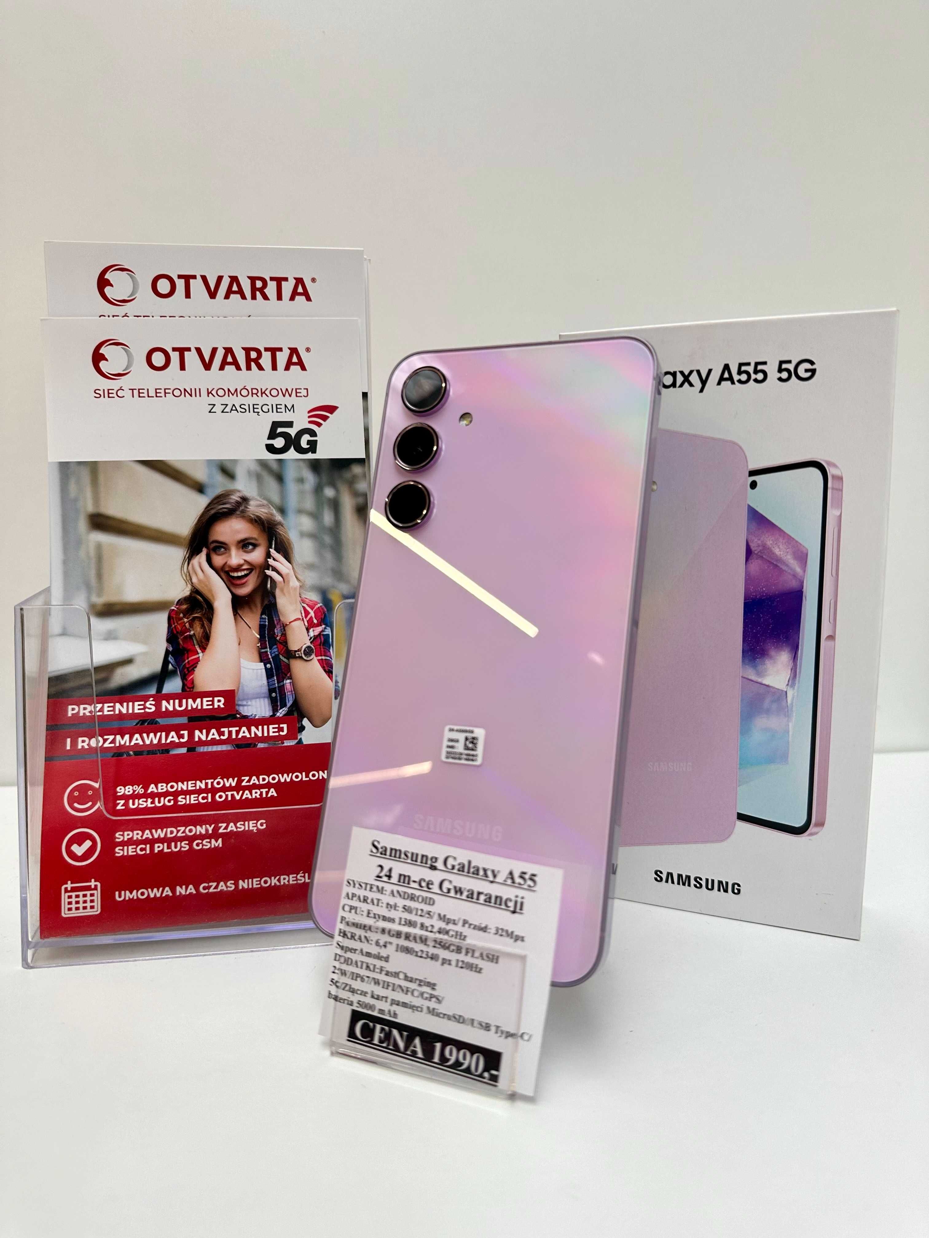 Samsung A55 8/258GB w kolorze fioletowym / 24 miesiące gwarancji