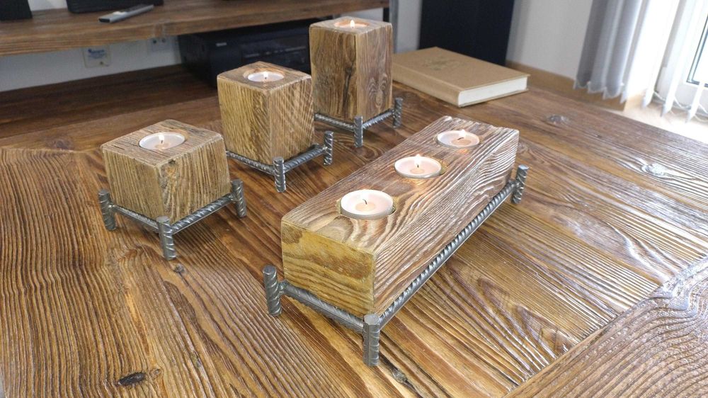zestaw świeczników loft , stare drewno , darmowa dostawa