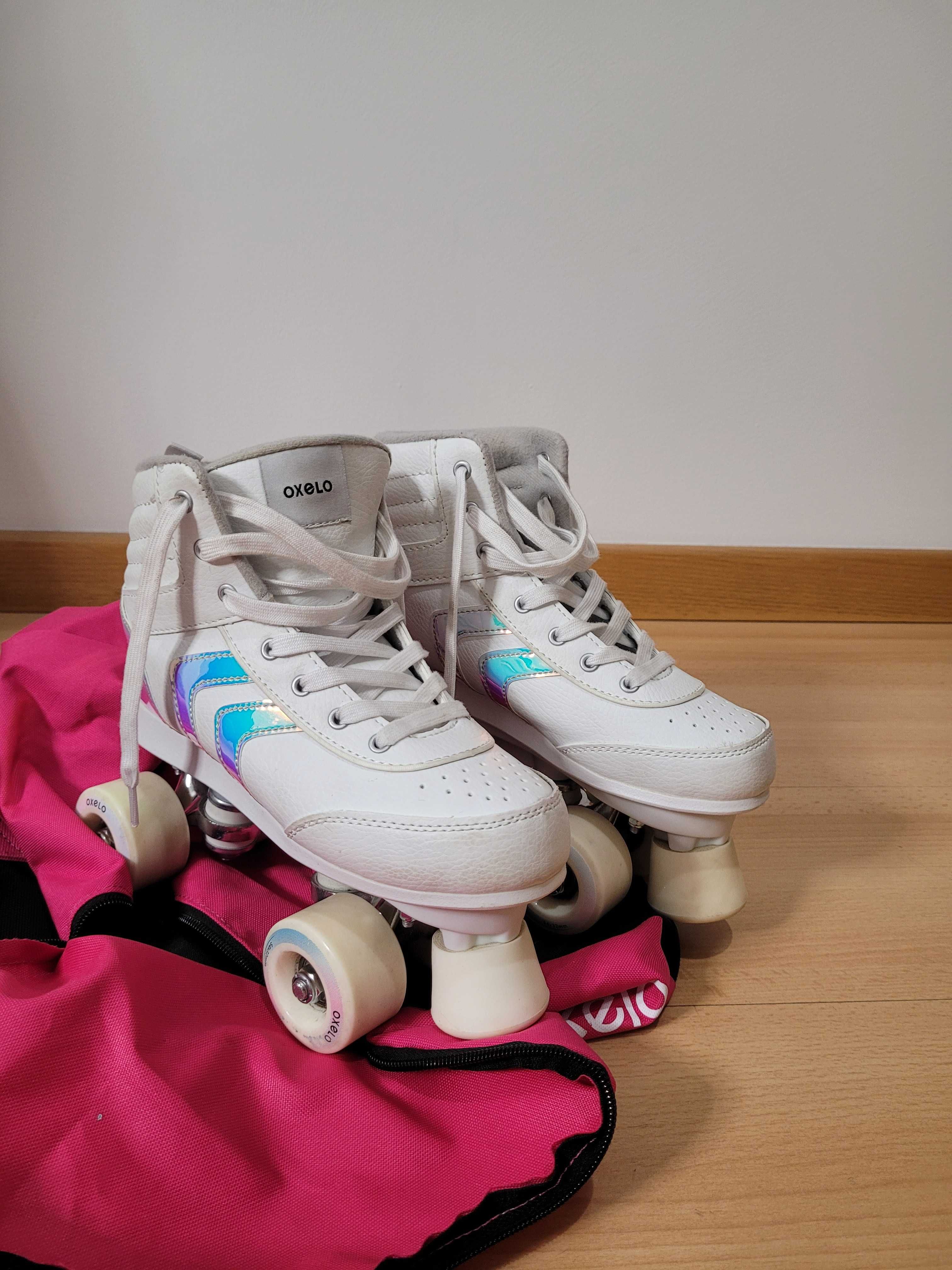 Patins 4 rodas Oxelo tamanho 37, com saco.