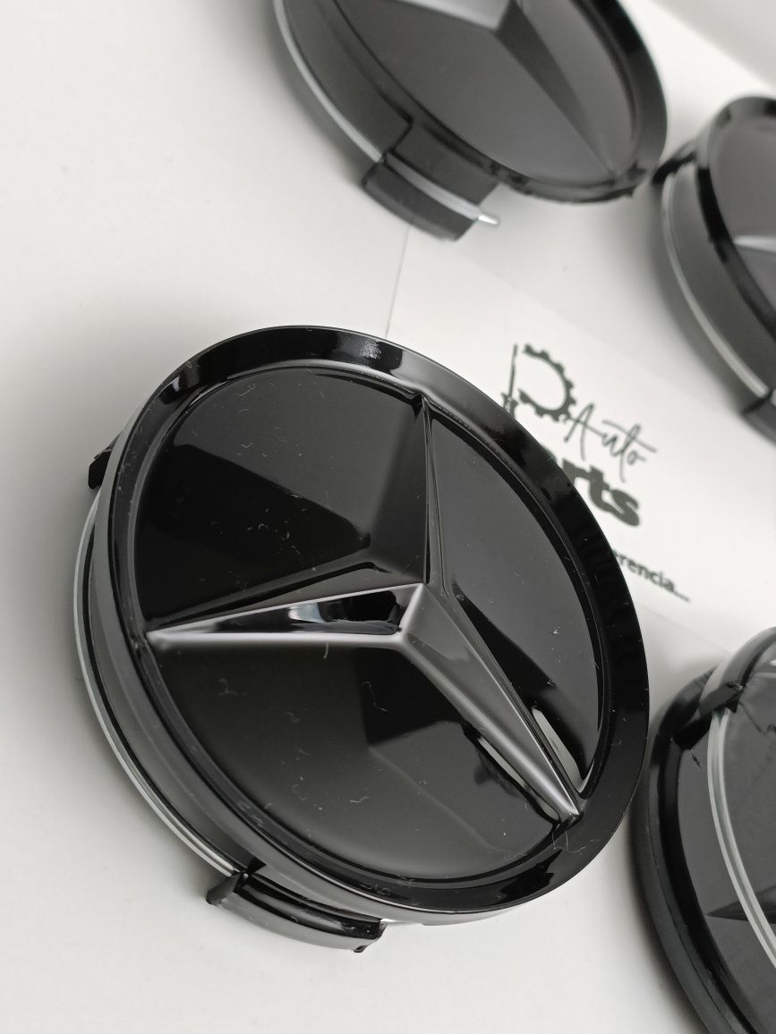 Conjunto 4 Centros de jante Mercedes 75mm "Preto brilhante"