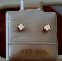 Złote 585 kolczyki sztyfty prawdziwe Princess diamenty 0.26ct PROMOCJA
