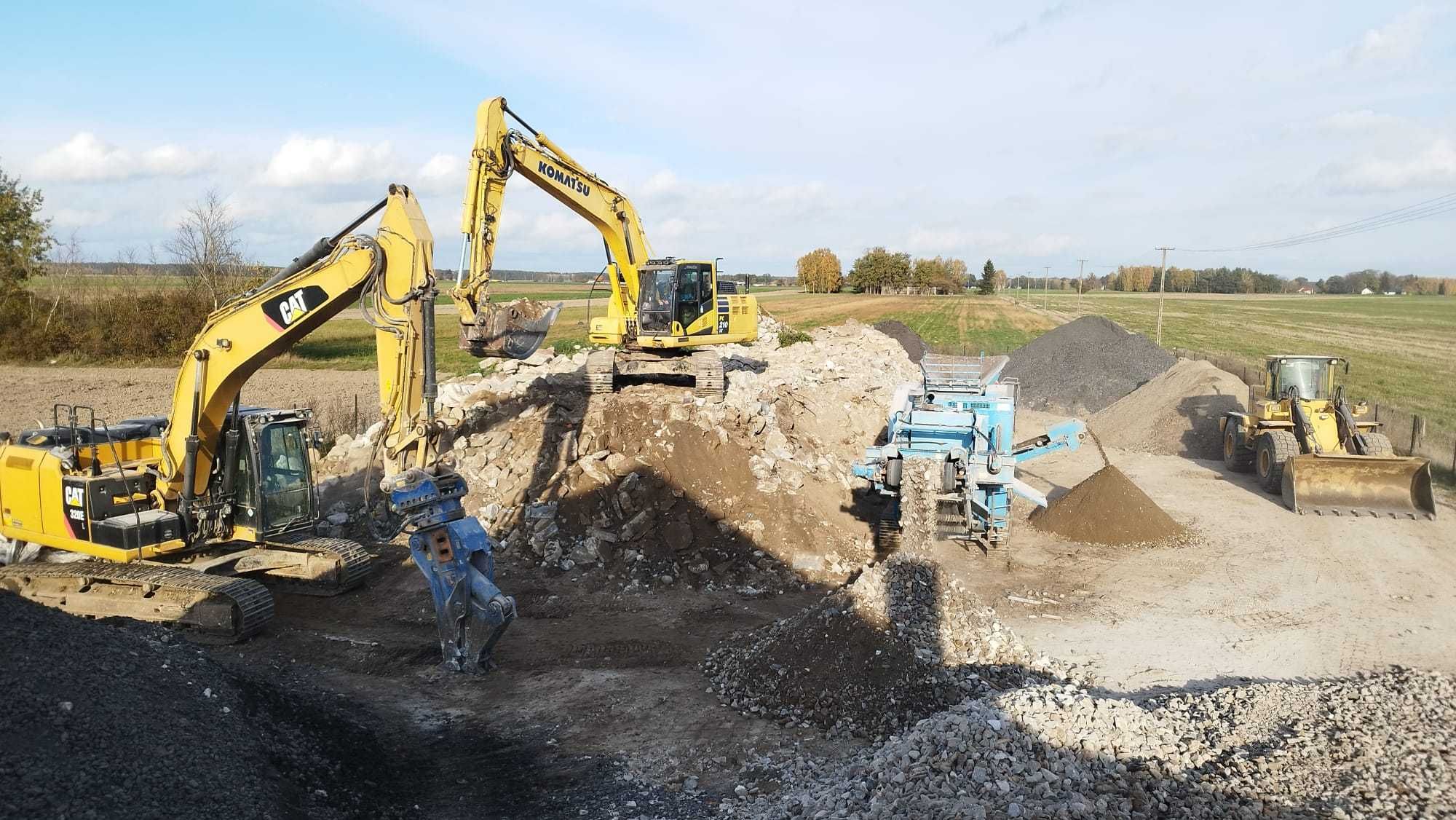 Kruszenie gruzu, betonu usługi koparką