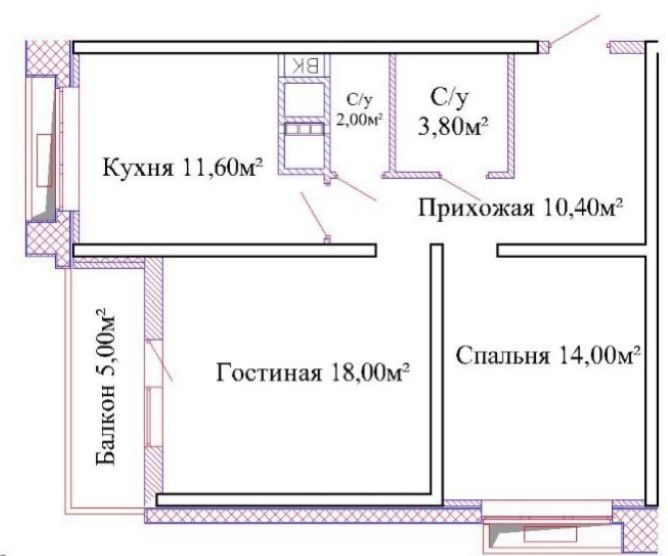 2 комнатная квартира ЖК Омега 64 м.кв
