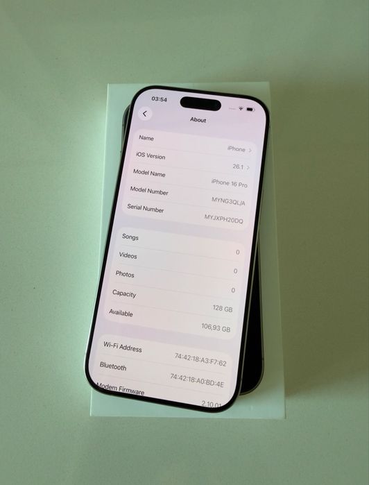 Apple iPhone 16 Pro 128GB 93% “ sideral grey “ +box , charger and case