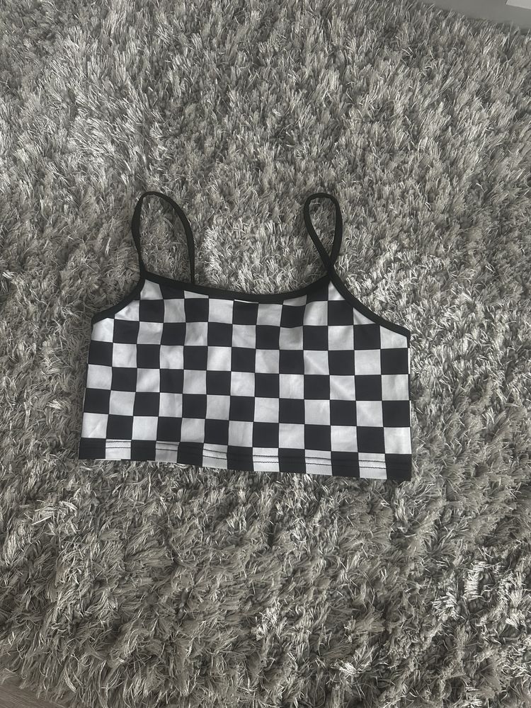 Crop top w szachownicę z bawełny
