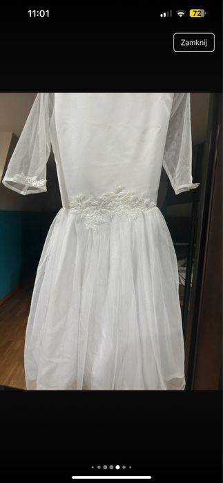 Sukienka wizytowa biała z dekoracyjnym motywem 158/164 cm BDB stan Tan
