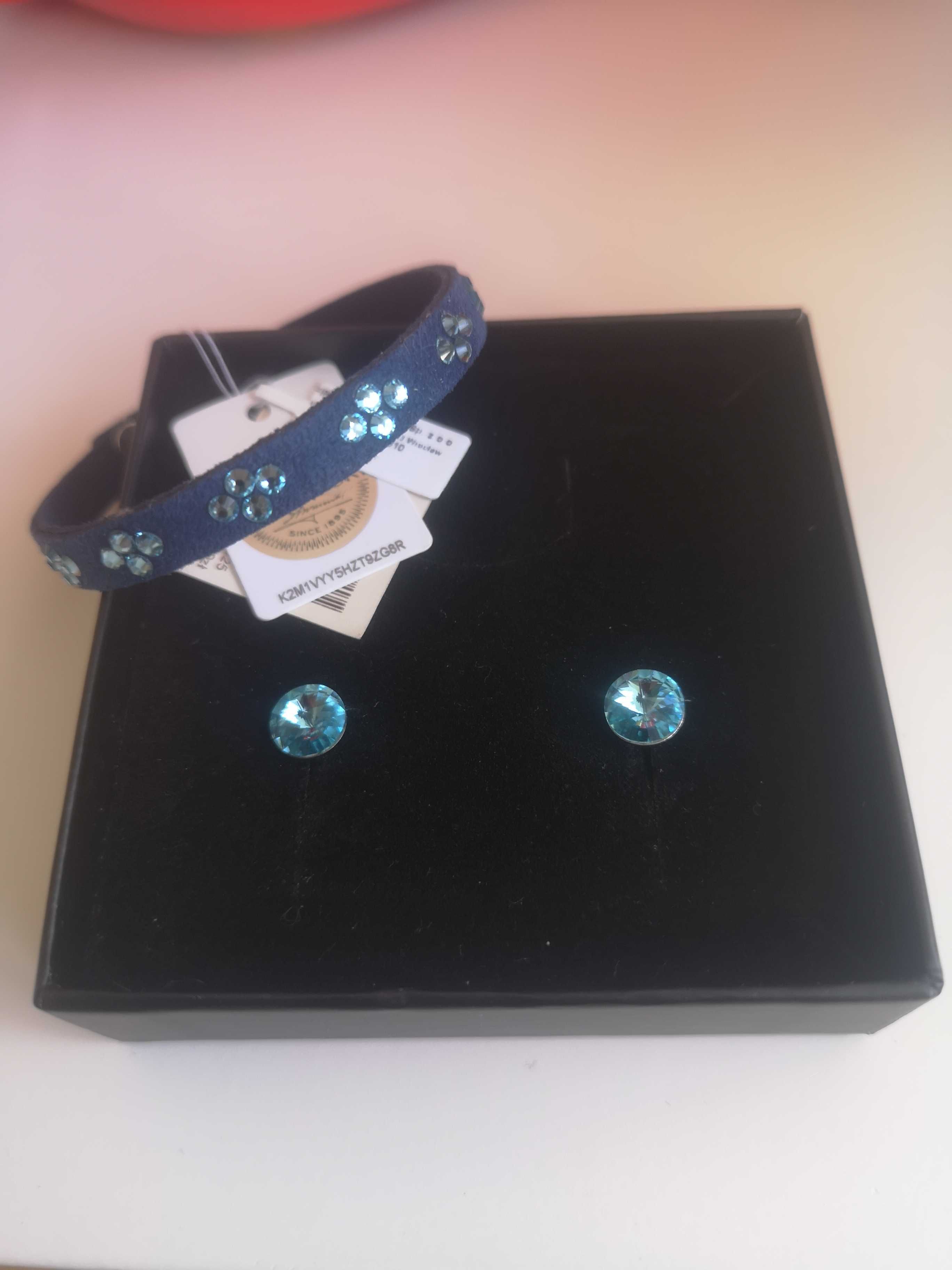 Bransoletka kolczyki srebro swarovski certyfikat cyrkonie niebieskie