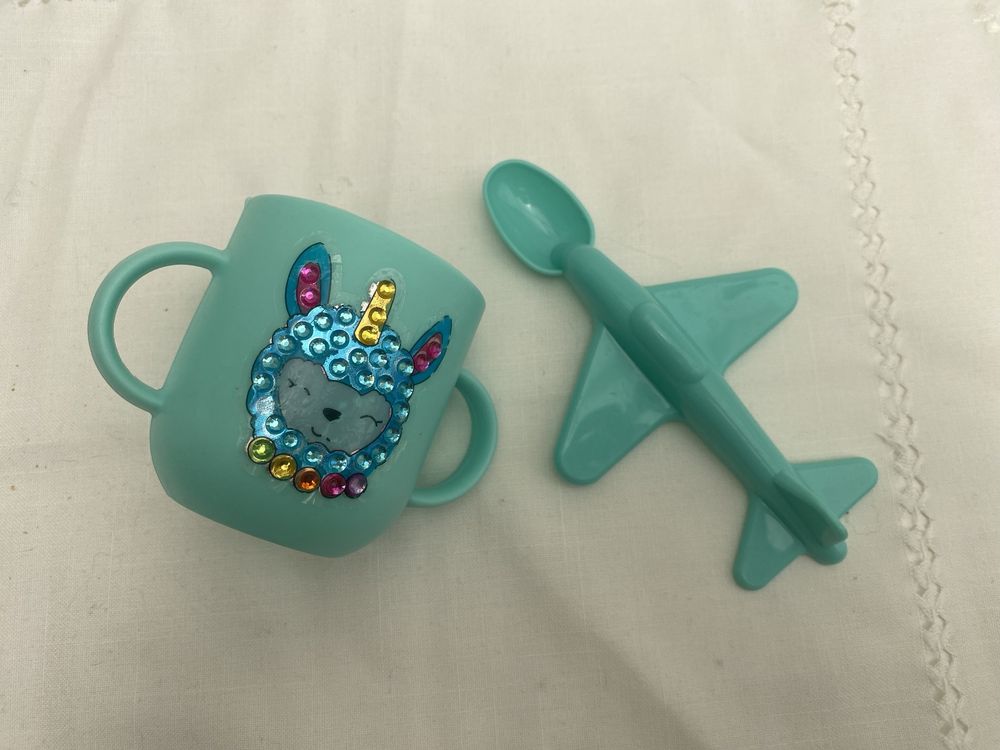 Conjunto copo de silicone com duas pegas colher avião