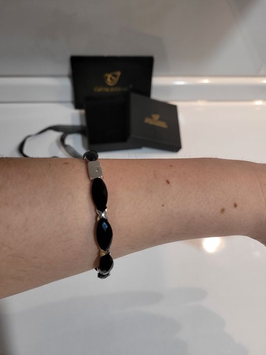 Bransoletka damska glamour srebrna z Onyksami z Galeria Jubilerska