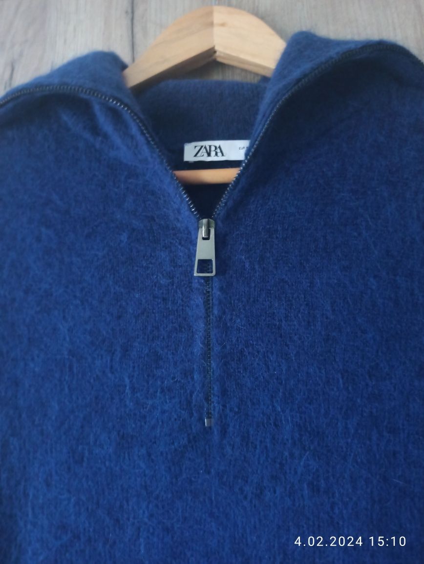 Granatowy sweter z zamkiem  Zara S wełniany wełna alpaka