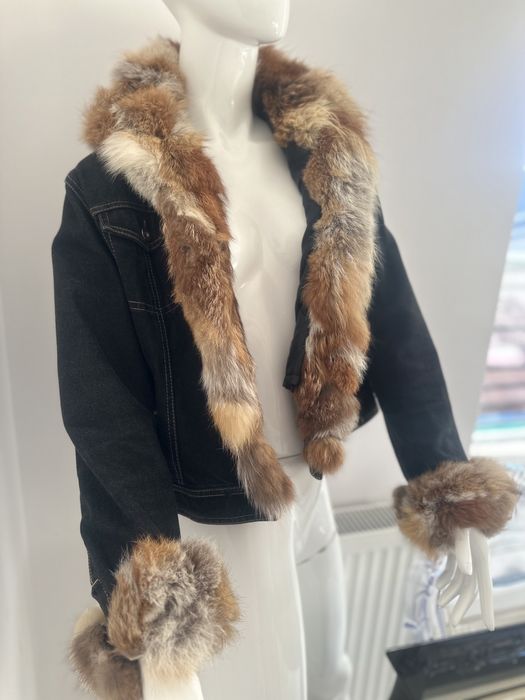 Katana kurtka jeansowa naturalne futro Lis