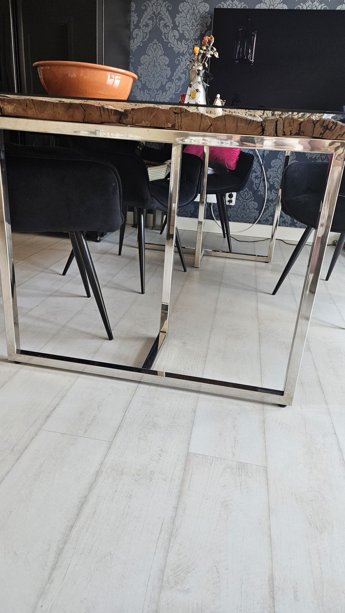 stół  blat dąb  szklo