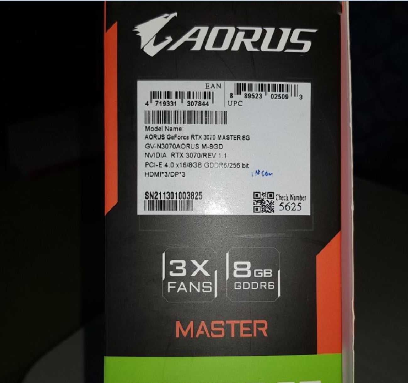 Відеокарта GIGABYTE AORUS GeForce RTX 3070 MASTER 8G (rev. 1.1) No LHR