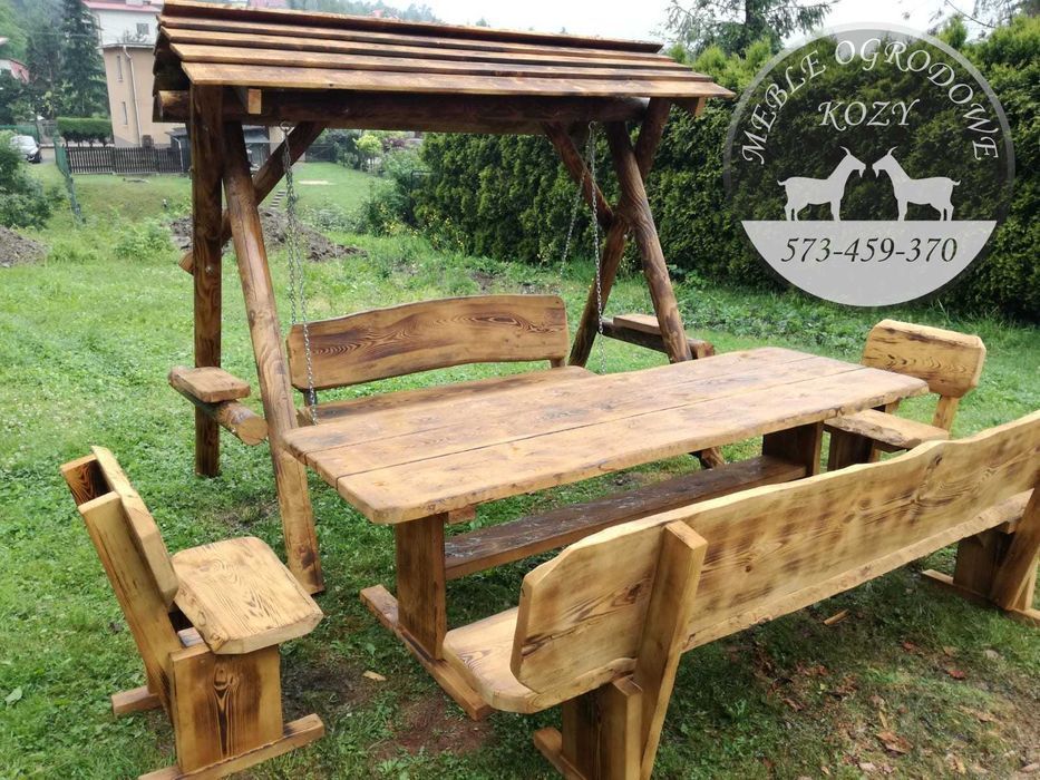 NOWY CENNIK Meble ogrodowe drewniane góralskie. Lite drewno ławka stół