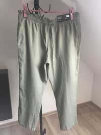 Zielone / khaki spodnie na gumie len+wiskoza r.48