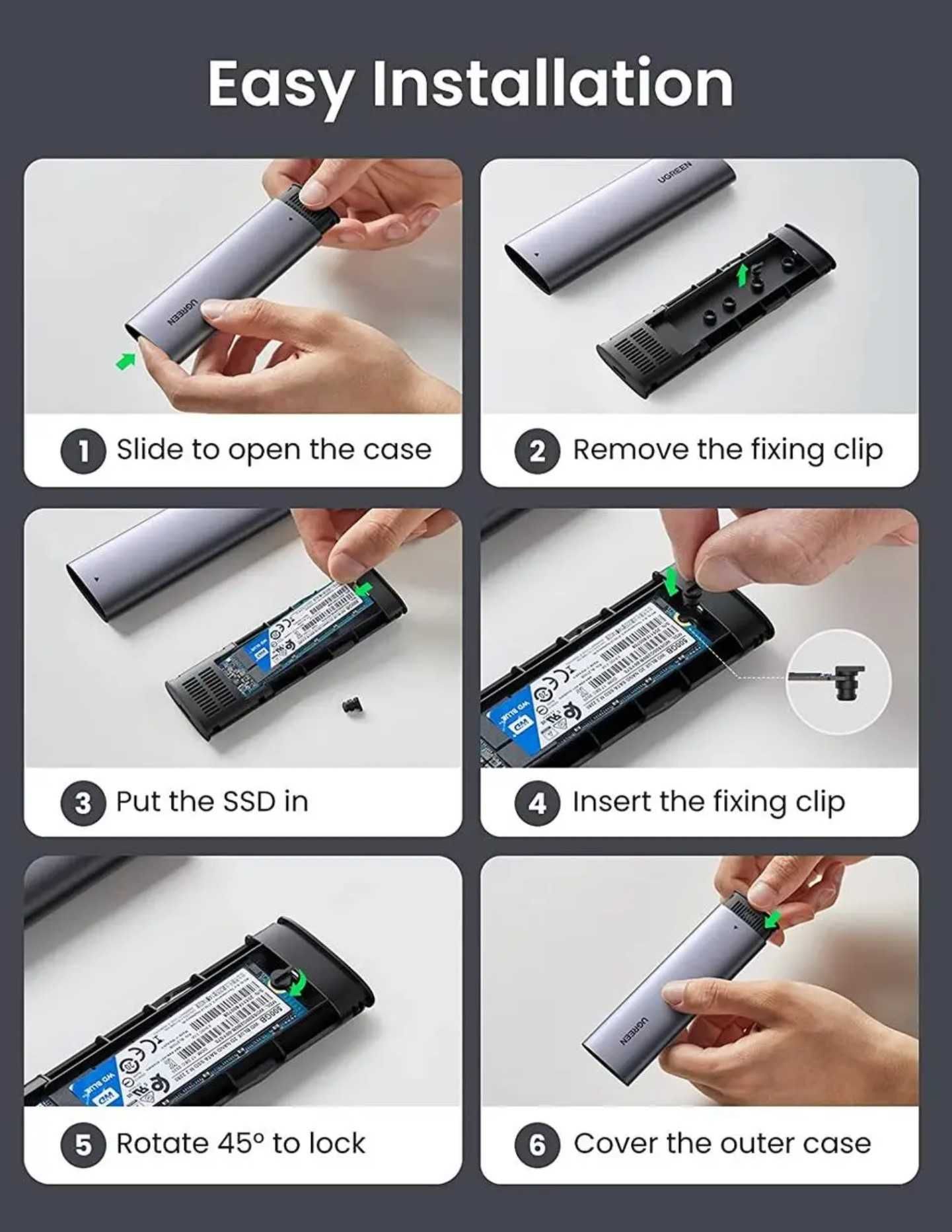 Зовнішня кишеня Ugreen CM400 M.2 SATA NGFF - USB Type-C (10903) Grey