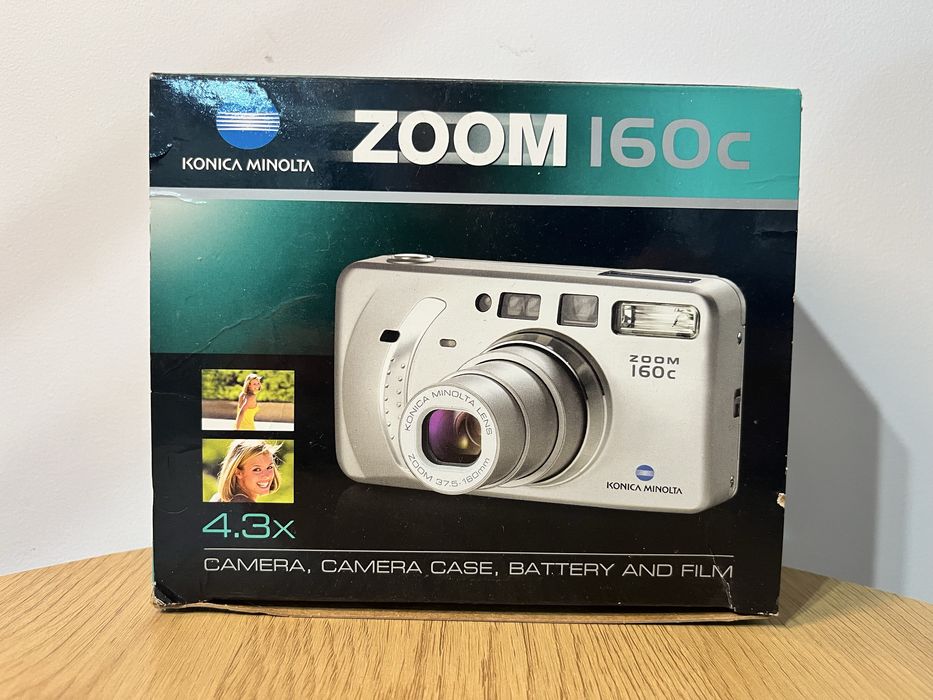 Nowy aparat analogowy Konica Minolta Zoom 160c 35mm komplet