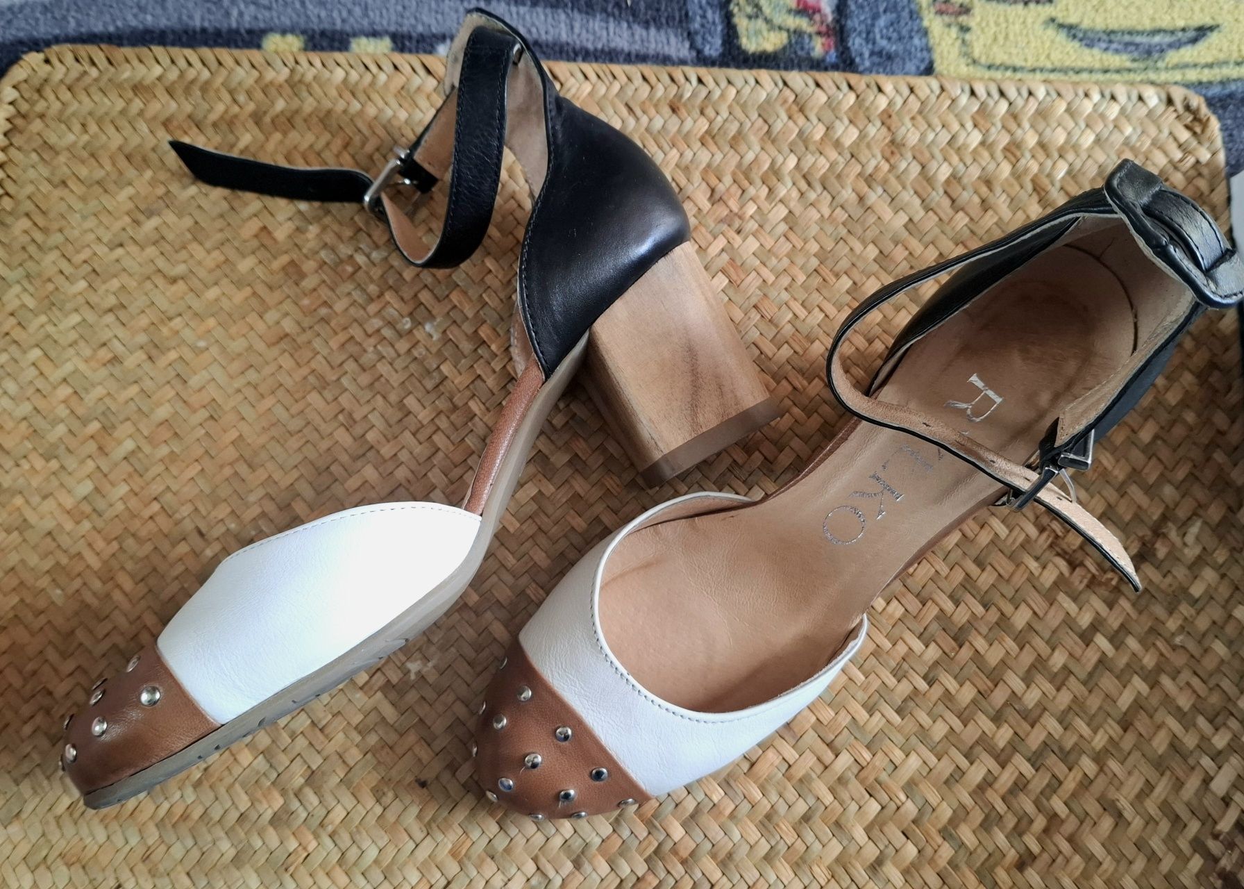 Ryłko skóra naturalna buty obcas sandały słupek skórzane