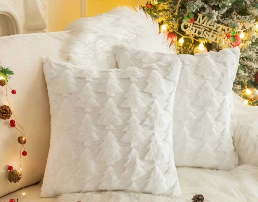 Bożonarodzeniowe pluszowe poszewki Choinka 45x45 Biała 2 szt
