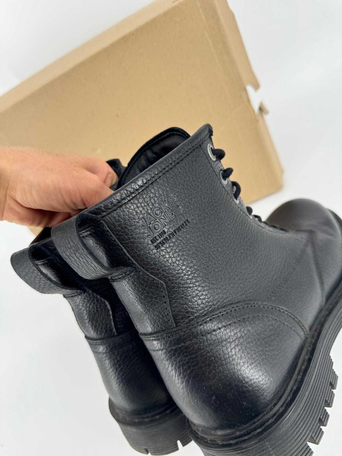 Jack & Jones trzewiki męskie czarne skórzane botki jesień zima